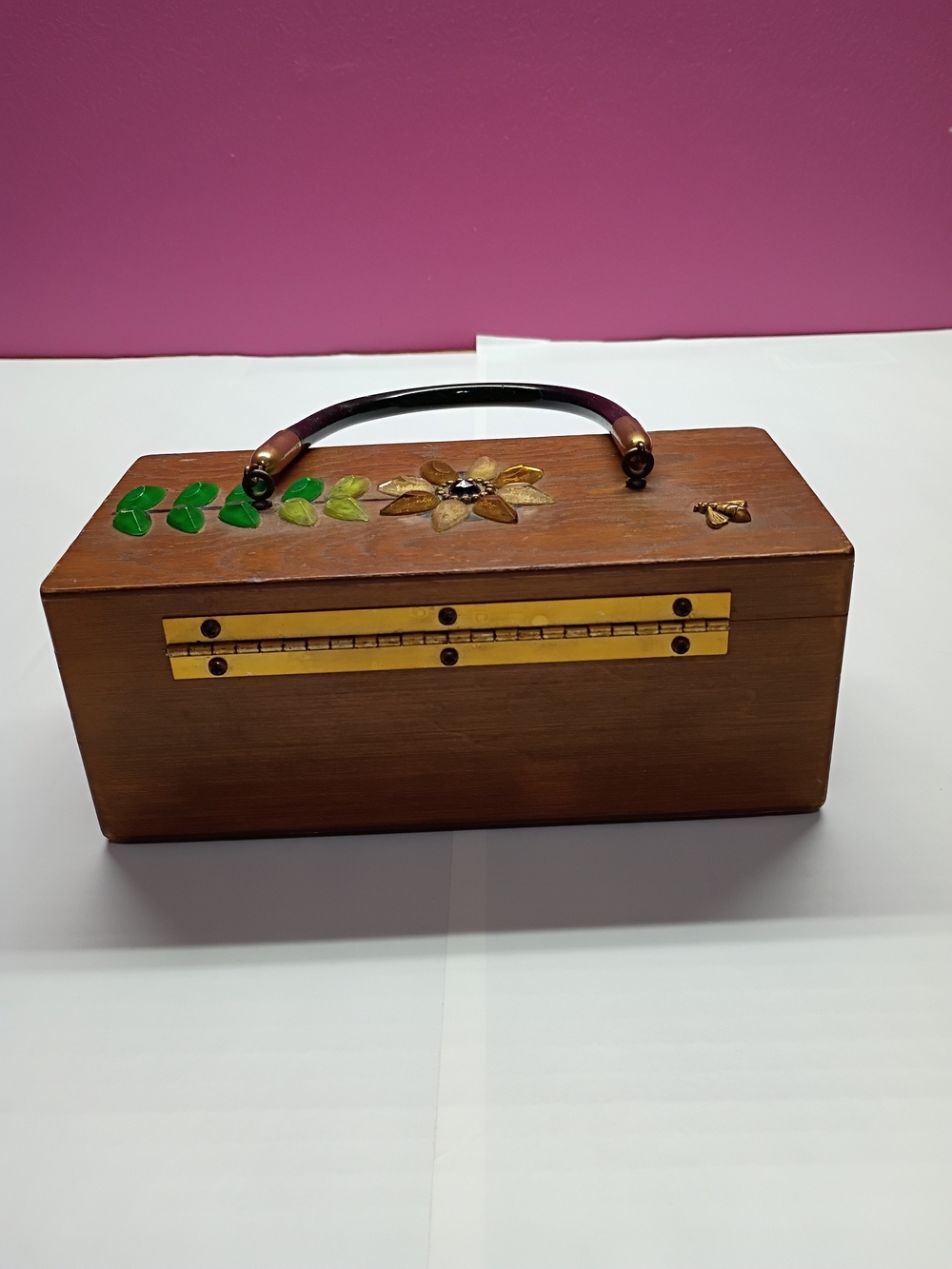 Mira Flores Brown Wooden Box with Floral Accent - Picture 10 of 15